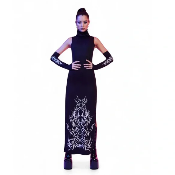 Dolls Kill Black Turtleneck Sleeveless Maxi Dress - Picture 5 of 9